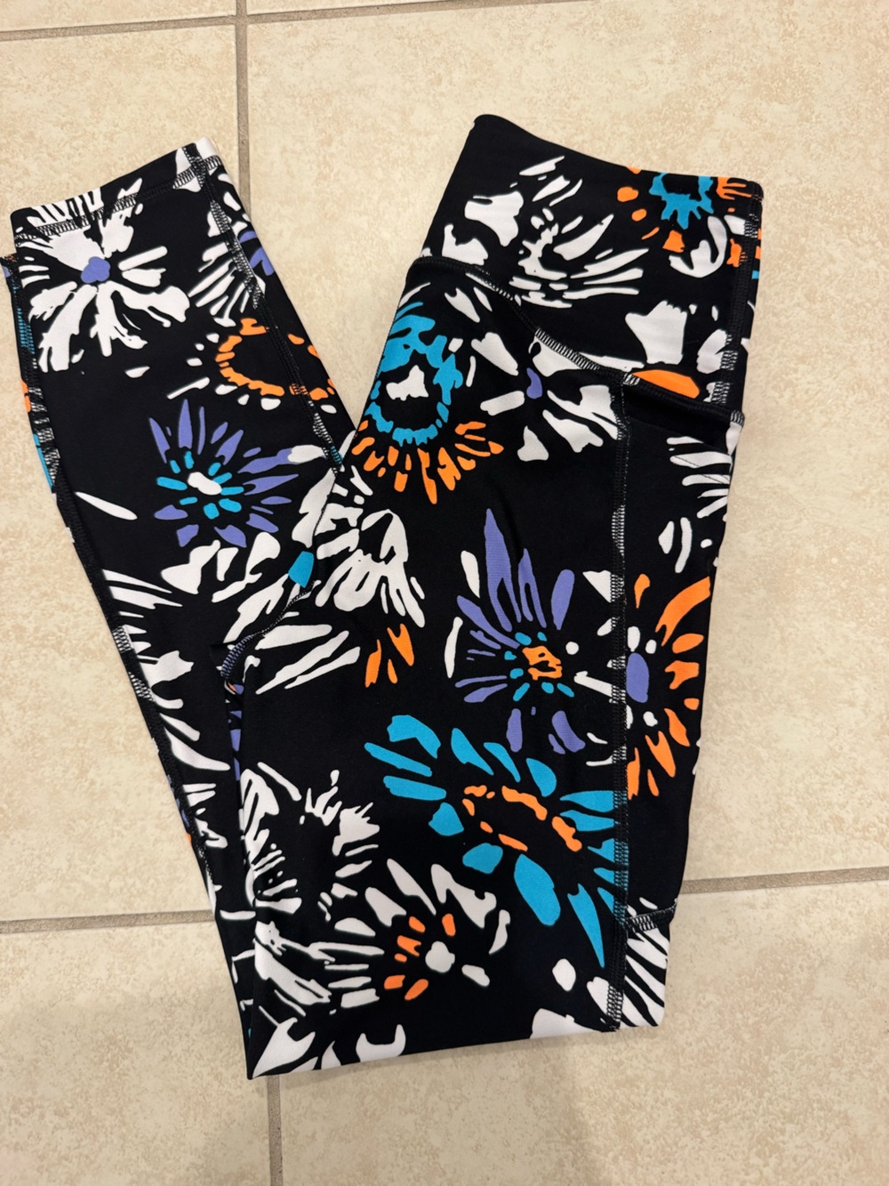 Under Armour Black Leggings with White, Turquoise & Orange Floral Print